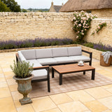 WLSF2538 Black Metal L-Shaped Outdoor Sectional with Light Wood Coffee Table – Cotswolds Cottage Patio Set