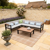 WLSF2538 Black Metal L-Shaped Outdoor Sectional with Light Wood Coffee Table – Cotswolds Cottage Patio Set