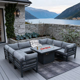 WLSF2539 White Aluminum U-Shaped Outdoor Dining & Lounge Set with Fire Pit Table – Norwegian Fjord Patio Set