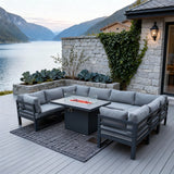 WLSF2539 White Aluminum U-Shaped Outdoor Dining & Lounge Set with Fire Pit Table – Norwegian Fjord Patio Set