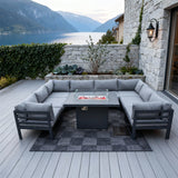 WLSF2539 White Aluminum U-Shaped Outdoor Dining & Lounge Set with Fire Pit Table – Norwegian Fjord Patio Set