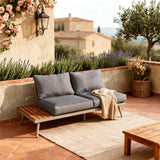 WLSF2540 Light Grey Aluminum L-Shaped Outdoor Sectional with Wooden Side Extensions & Coffee Table – Provence Rustic Patio Set