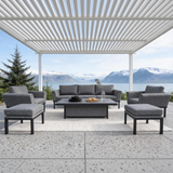 WLSF2543 Black Aluminum Outdoor 5-Piece Conversation Set with Coffee Table & Ottomans – Coastal Grey Fabric Patio Furniture