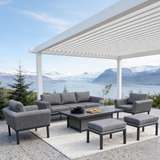 WLSF2543 Black Aluminum Outdoor 5-Piece Conversation Set with Coffee Table & Ottomans – Coastal Grey Fabric Patio Furniture