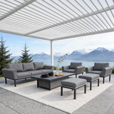 WLSF2543 Black Aluminum Outdoor 5-Piece Conversation Set with Coffee Table & Ottomans – Coastal Grey Fabric Patio Furniture