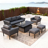 WLSF2543 Black Aluminum Outdoor 5-Piece Conversation Set with Coffee Table & Ottomans – Coastal Grey Fabric Patio Furniture