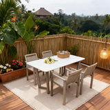 WLSF2544 Rattan & Acacia Wood Outdoor Dining Set with Marble Top Table – Tropical Bali Garden Furniture