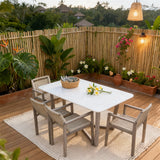 WLSF2544 Rattan & Acacia Wood Outdoor Dining Set with Marble Top Table – Tropical Bali Garden Furniture