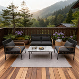 WLSF2547 Black Aluminum Outdoor 4-Piece Conversation Set with Marble Top Coffee Table – Mountain View Patio Furniture