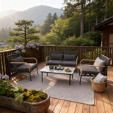 WLSF2547 Black Aluminum Outdoor 4-Piece Conversation Set with Marble Top Coffee Table – Mountain View Patio Furniture