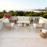 WLSF2550 White Aluminum 4-Piece Rattan Outdoor Conversation Set with Glass Coffee Table – Tropical Coastal Patio Furniture