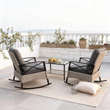 WLSF2551 3-Piece Wicker Rocking Chair Outdoor Set with Glass Side Table – Rustic Farmhouse Patio Furniture