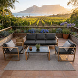 WLSF2553 Aluminum Outdoor 4-Piece Conversation Set with Glass Coffee Table – South African Coastal Vineyard Patio Furniture