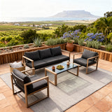 WLSF2553 Aluminum Outdoor 4-Piece Conversation Set with Glass Coffee Table – South African Coastal Vineyard Patio Furniture