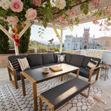 WLSF2554 L-Shaped Outdoor Sectional Sofa Set with Dining Table & Bench – Portuguese Palace Style Patio Furniture