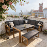 WLSF2554 L-Shaped Outdoor Sectional Sofa Set with Dining Table & Bench – Portuguese Palace Style Patio Furniture