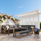 WLSF2554 L-Shaped Outdoor Sectional Sofa Set with Dining Table & Bench – Portuguese Palace Style Patio Furniture
