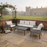 WLSF2556 4-Piece Rope Weave Outdoor Sectional Set with Stripe Coffee Table – English Manor Style Patio Furniture