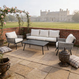 WLSF2556 4-Piece Rope Weave Outdoor Sectional Set with Stripe Coffee Table – English Manor Style Patio Furniture