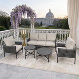 WLSF2557 5-Piece Rope Weave Outdoor Conversation Set with Nested Coffee Tables – Modern Scandinavian Patio Furniture