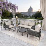 WLSF2557 5-Piece Rope Weave Outdoor Conversation Set with Nested Coffee Tables – Modern Scandinavian Patio Furniture