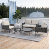WLSF2558 4-Piece Rope Weave Outdoor Conversation Set with Round Coffee Table – Modern Scandinavian Patio Furniture