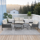 WLSF2558 4-Piece Rope Weave Outdoor Conversation Set with Round Coffee Table – Modern Scandinavian Patio Furniture