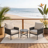 WLSF2559 3-Piece Rope Weave Outdoor Chair Set with Round Side Table – Coastal Beach Patio Furniture
