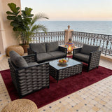 WLSF2560 4-Piece Woven Rattan Outdoor Conversation Set with Glass Coffee Table – Moroccan Coastal Patio Furniture
