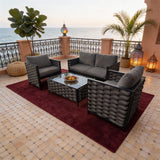 WLSF2560 4-Piece Woven Rattan Outdoor Conversation Set with Glass Coffee Table – Moroccan Coastal Patio Furniture