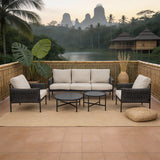 WLSF2561 5-Piece Rope Weave Outdoor Conversation Set with Nested Coffee Tables – Tropical Balinese Patio Furniture