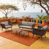 WLSF2563 5-Piece Rope Weave Outdoor Conversation Set with Nested Coffee Tables – Mexican Coastal Patio Furniture