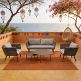 WLSF2563 5-Piece Rope Weave Outdoor Conversation Set with Nested Coffee Tables – Mexican Coastal Patio Furniture