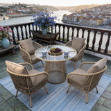 WLSF2564 5-Piece Rattan Outdoor Dining Set with Round Glass Table – Portuguese Riverview Patio Furniture