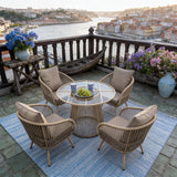 WLSF2564 5-Piece Rattan Outdoor Dining Set with Round Glass Table – Portuguese Riverview Patio Furniture