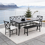 WLSF2567 7-Piece Black Aluminum Outdoor Dining Set with Bench – Nordic Fjord Patio Furniture