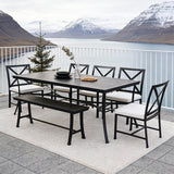 WLSF2567 7-Piece Black Aluminum Outdoor Dining Set with Bench – Nordic Fjord Patio Furniture