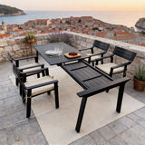 WLSF2571 5-Piece Black Aluminum Outdoor Dining Set – Croatian Coastal Patio Furniture