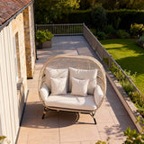 ZY2502 Double Seat Rattan Egg Chair with Stand – Coastal Patio Wicker Lounger