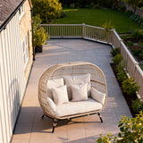 ZY2502 Double Seat Rattan Egg Chair with Stand – Coastal Patio Wicker Lounger