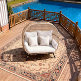 ZY2502 Double Seat Rattan Egg Chair with Stand – Coastal Patio Wicker Lounger