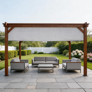PGL2516 Wooden Pergola with Retractable White Canopy – Outdoor Patio Shade Structure for Backyard & Garden