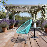 DTY2523 Turquoise Acapulco Style Rope Patio Chair – Modern Outdoor Papasan Lounge Chair