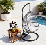 SWC2607 Grey Rope Hanging Egg Chair with Stand & Cushion – Modern Patio Swing Lounge Chair Set