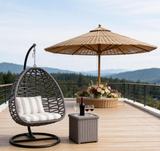 SWC2630 Dark Grey Wicker Hanging Egg Chair with Stand & Striped Cushion – Mountain View Patio Swing Lounge Chair Set