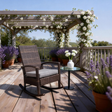 DTY2520 Brown Wicker Outdoor Rocking Chair with Cushion – Patio Porch Glider Rocker