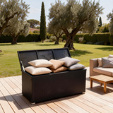 RSB2504 Large Black Wicker Outdoor Storage Box – Patio Cushion Deck Box with Hydraulic Lid