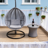 SWC2629 Light Grey Wicker Hanging Egg Chair with Stand & Cushion – Balcony Swing Lounge Chair Set with Side Table
