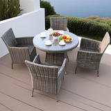 TBDS250703 Light Grey Wicker Coastal Luxury Outdoor Dining Set with Matching Cushions & Clear Glass Round Dining Table – Stylish Patio Furniture