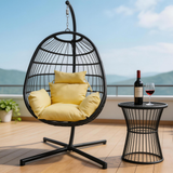 SWC2633 Black Wicker Hanging Egg Chair with Stand & Yellow Cushion – Mountain View Patio Swing Lounge Chair Set